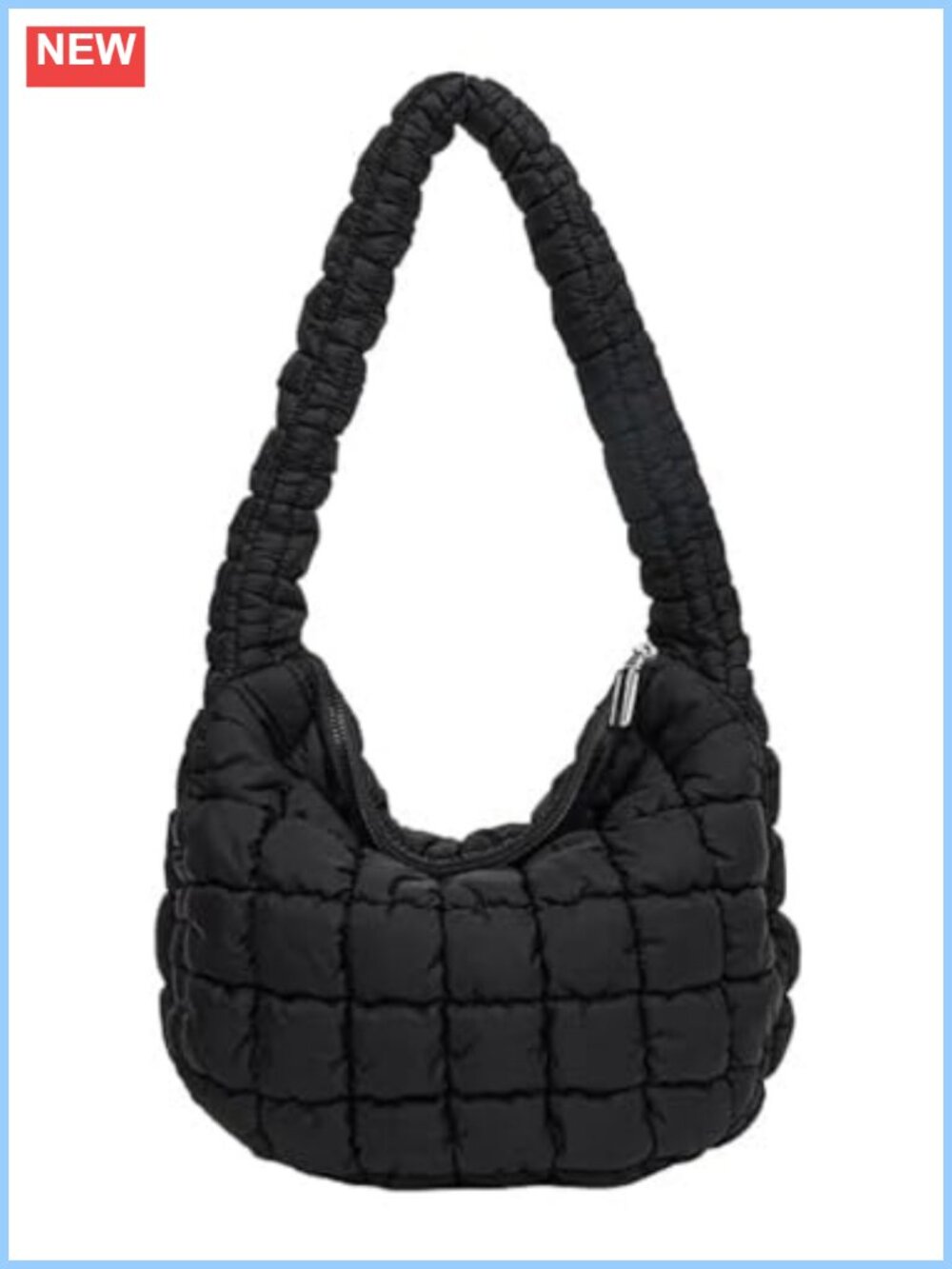 Quilted Nylon Puffer Tote Bag Lightweight Zip Shoulder Hobo Purse